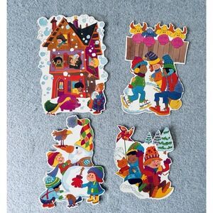 Vintage 60s 70s Lot Of 4 Die-Cut Wall Decor Trend Christmas Winter Snow Retro